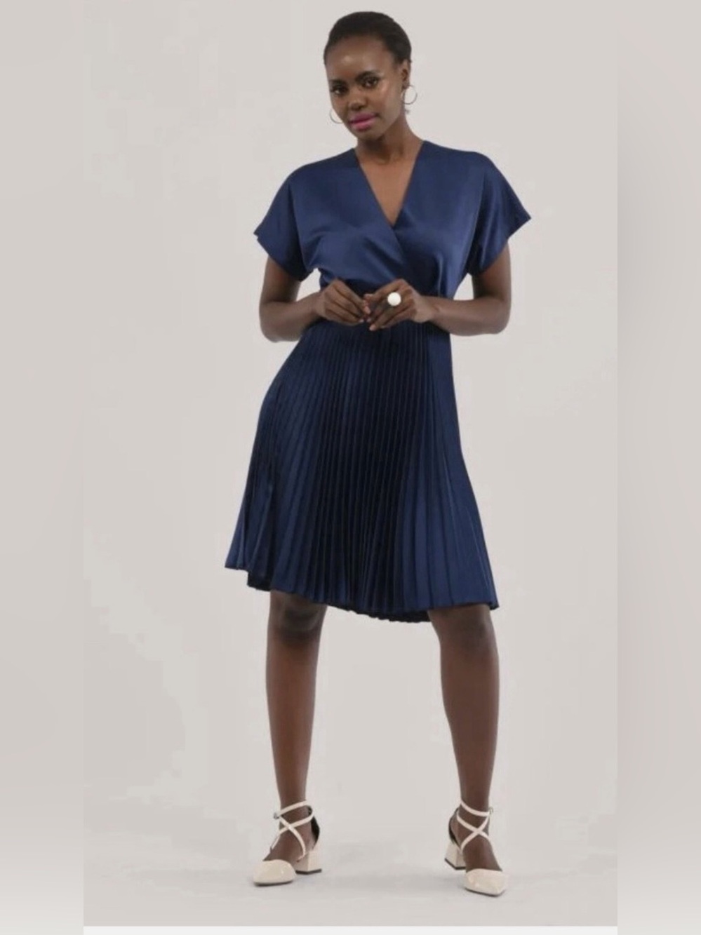Closet London Navy Pleated Circle Skater Dress Autumn Vibes